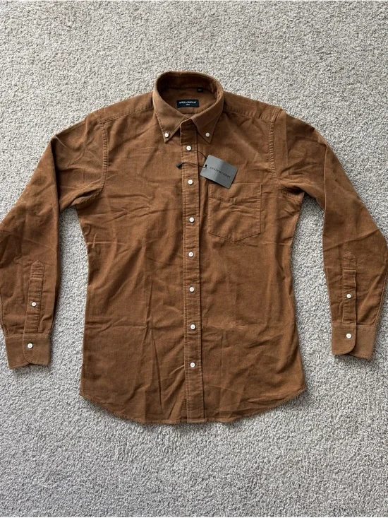 Spier & Mackay Brown Corduroy Shirt Mens Small 15.5 Slim Fit Button Down NWT - Picture 2 of 9